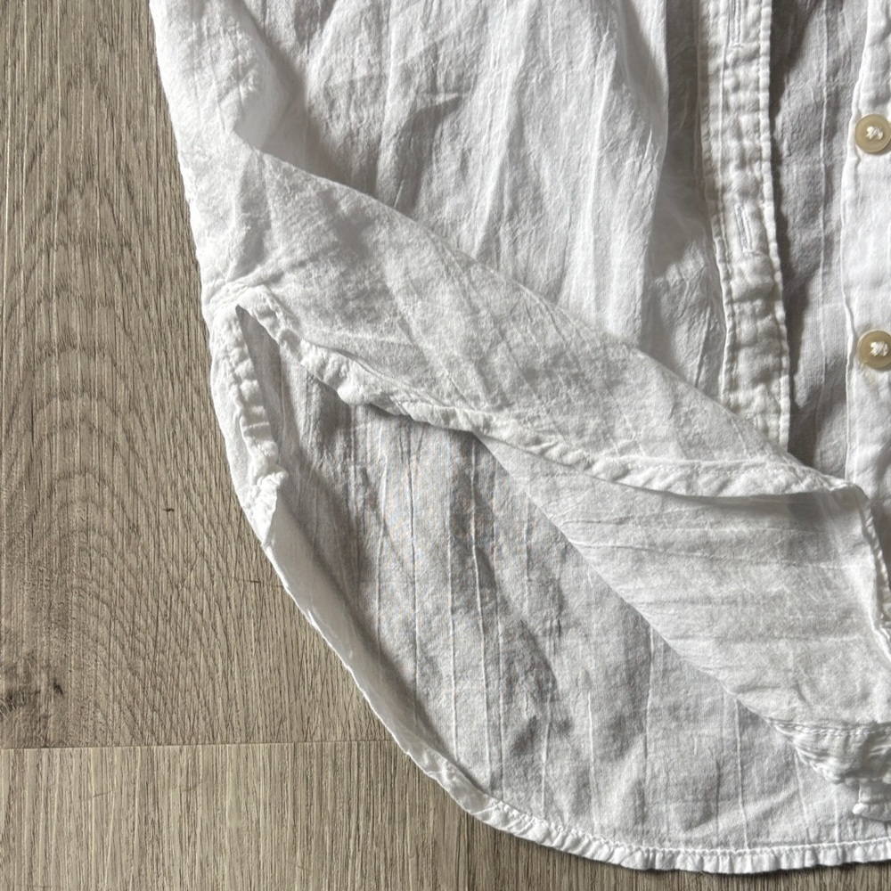 Abercrombie & Fitch junior/womansWhite Short-Sleeve Linen Shirt - Picture 4 of 5